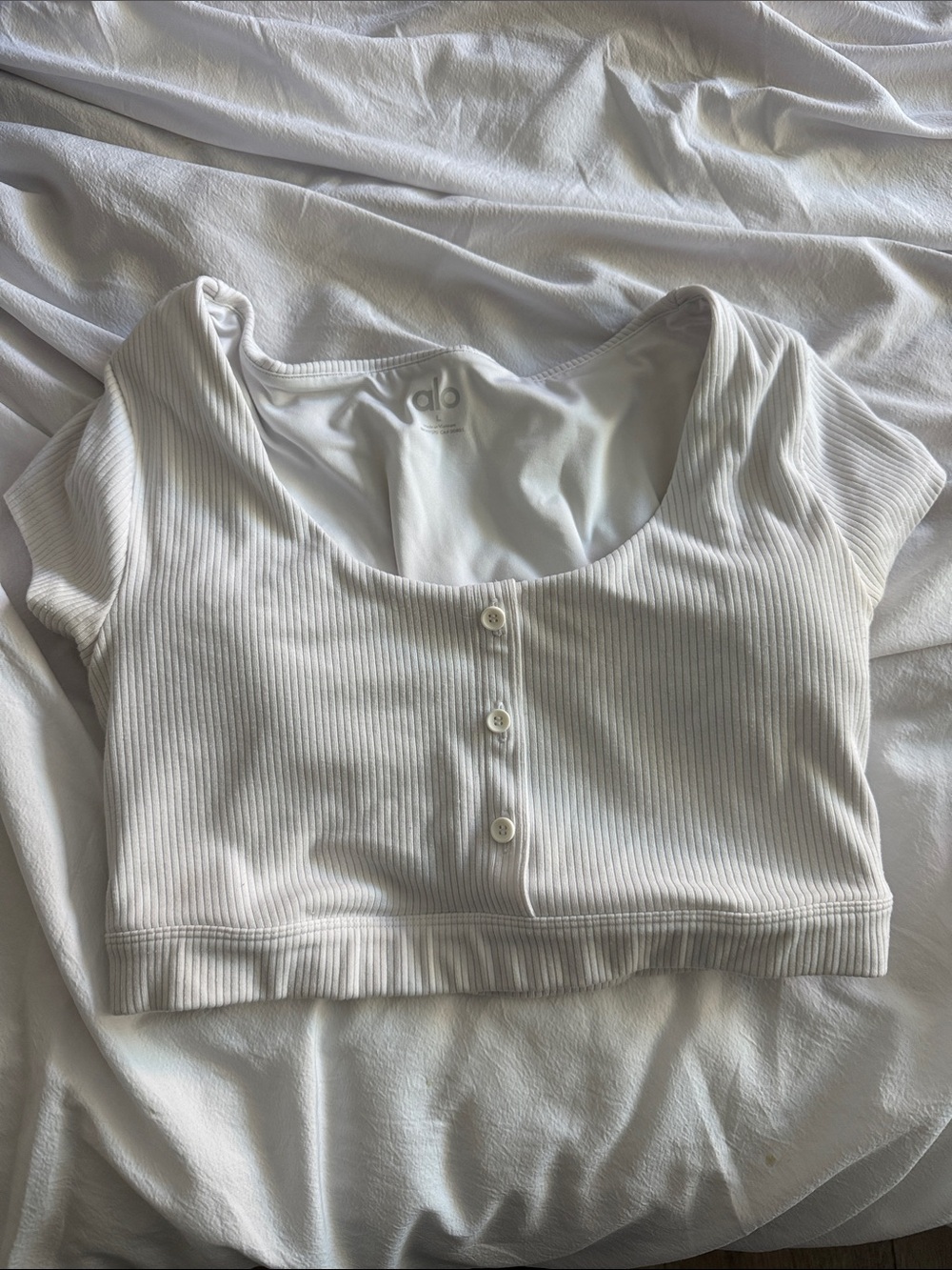 ALO Yoga White Ribbed Scoop Neck Cropped Henley
